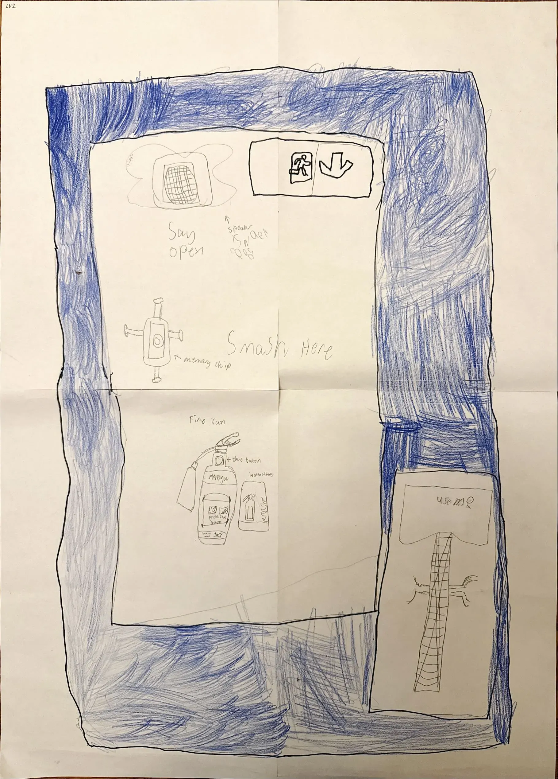 A fire door that activates built-in fire extinguishers when you yell `fire!'